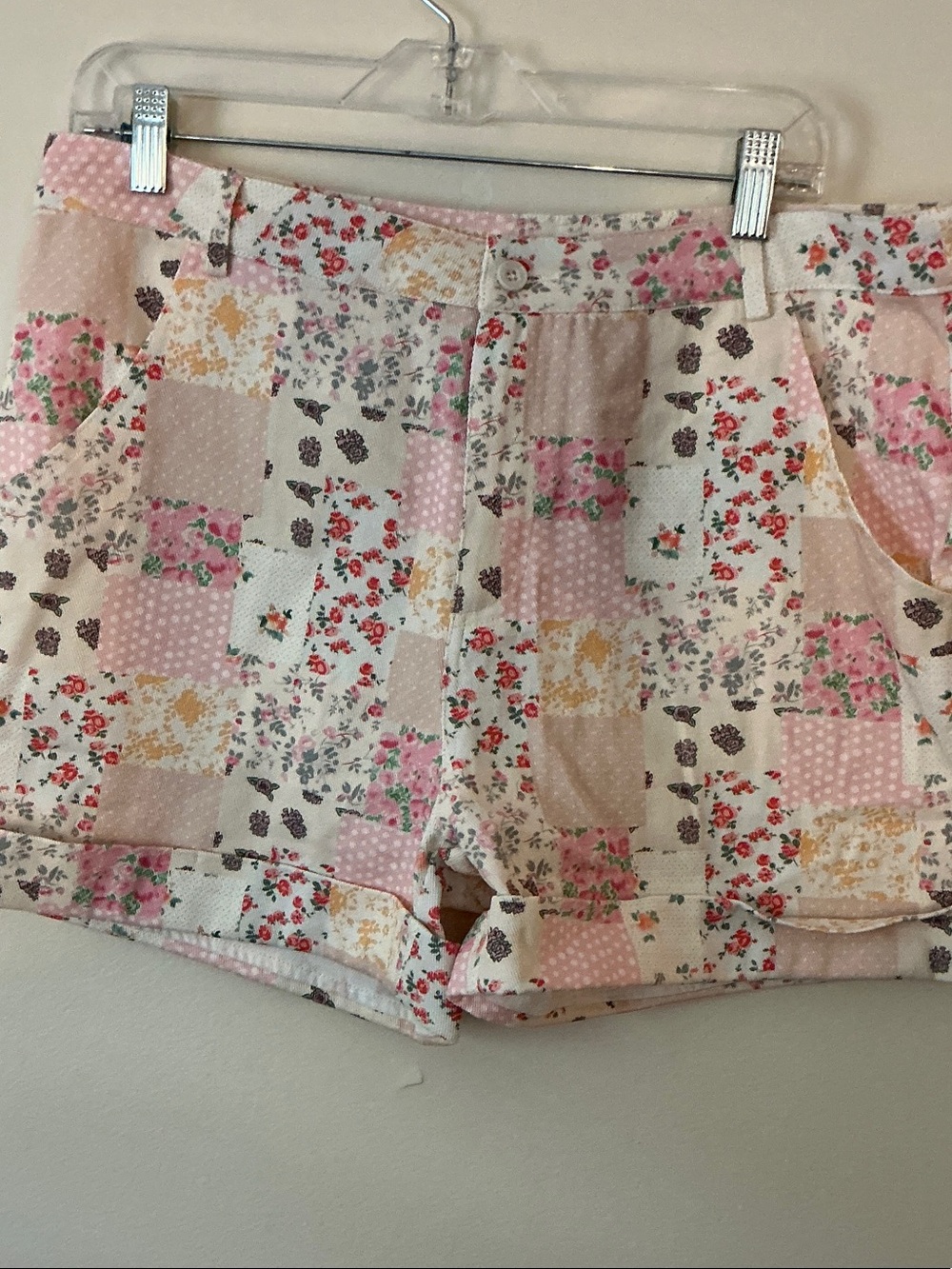 High-Waist Patchwork Floral Pink Women's Shorts